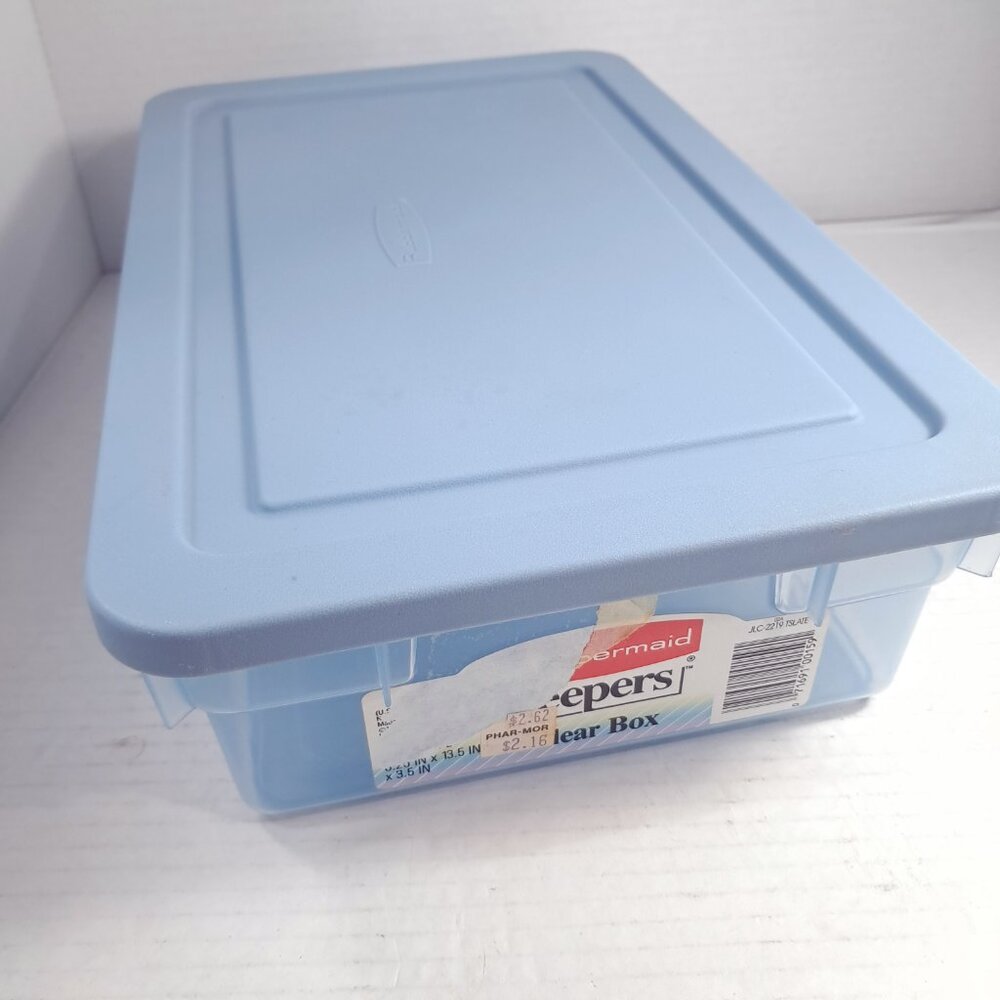 Vintage Rubbermaid 0286 Storage Box‎ Blue clear Container Plastic Snap Shut Lid